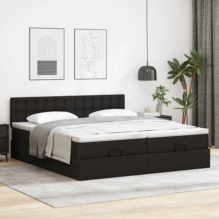 osmannisk sengeramme med madrasser 200x200 cm kunstlæder sort