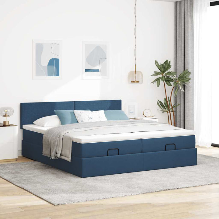osmannisk sengeramme med madrasser 160x200 cm stof blå