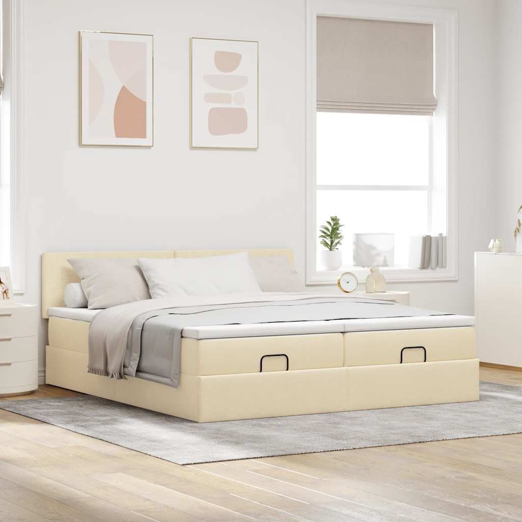 osmannisk sengeramme med madrasser 200x200 cm stof cremefarvet