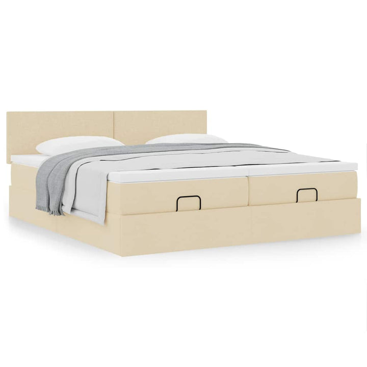 osmannisk sengeramme med madrasser 200x200 cm stof cremefarvet
