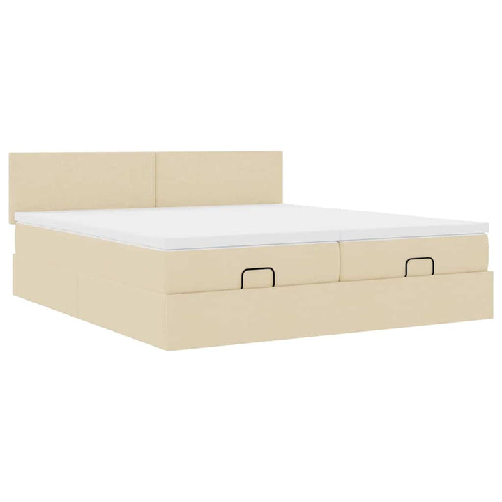 osmannisk sengeramme med madrasser 200x200 cm stof cremefarvet