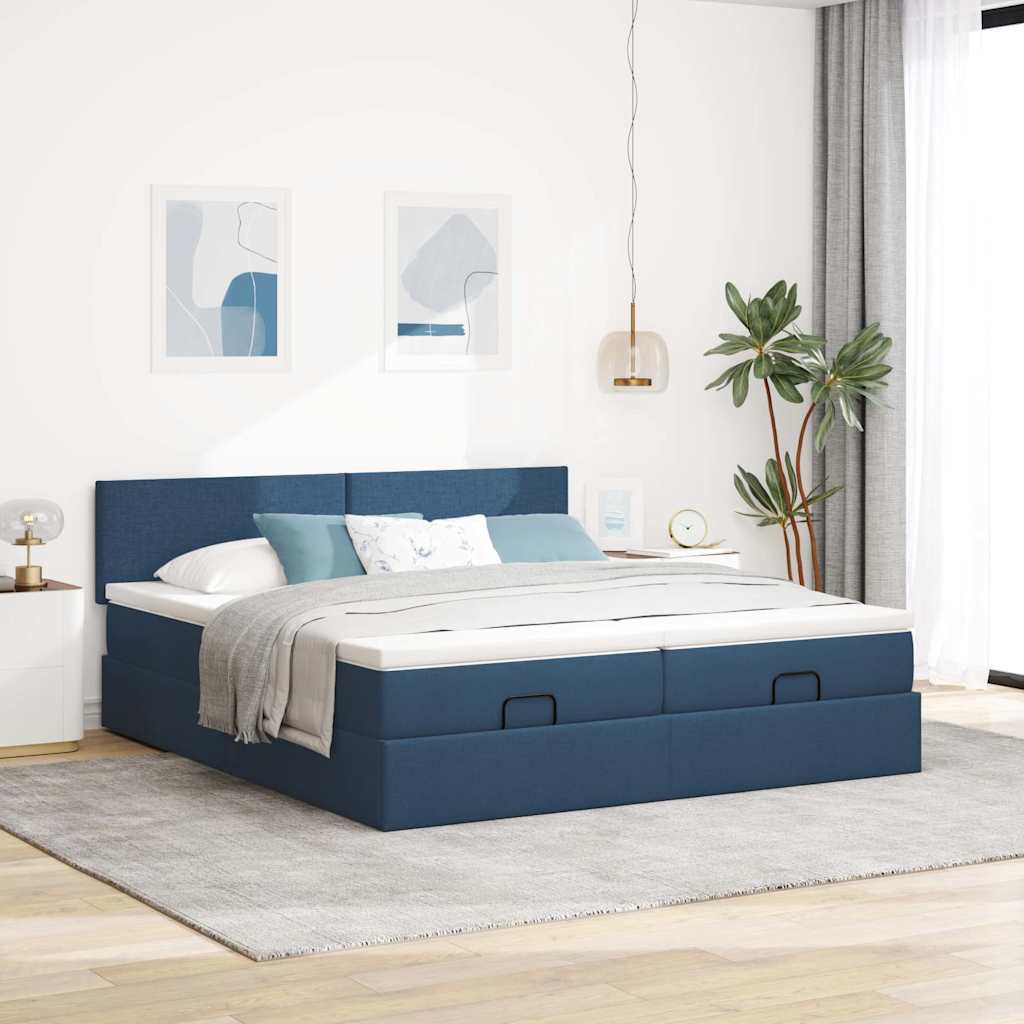 osmannisk sengeramme med madrasser 200x200 cm stof blå