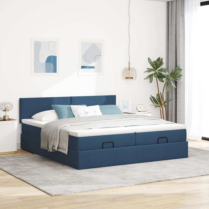 osmannisk sengeramme med madrasser 200x200 cm stof blå