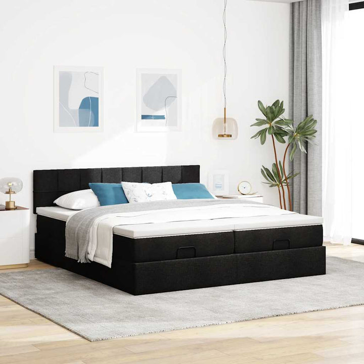 osmannisk sengeramme med madrasser 200x200 cm stof sort