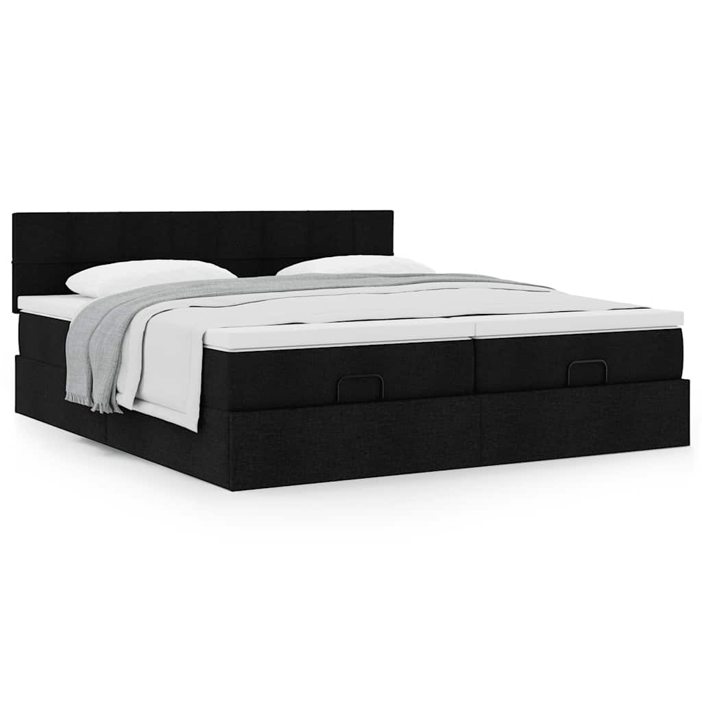 osmannisk sengeramme med madrasser 200x200 cm stof sort