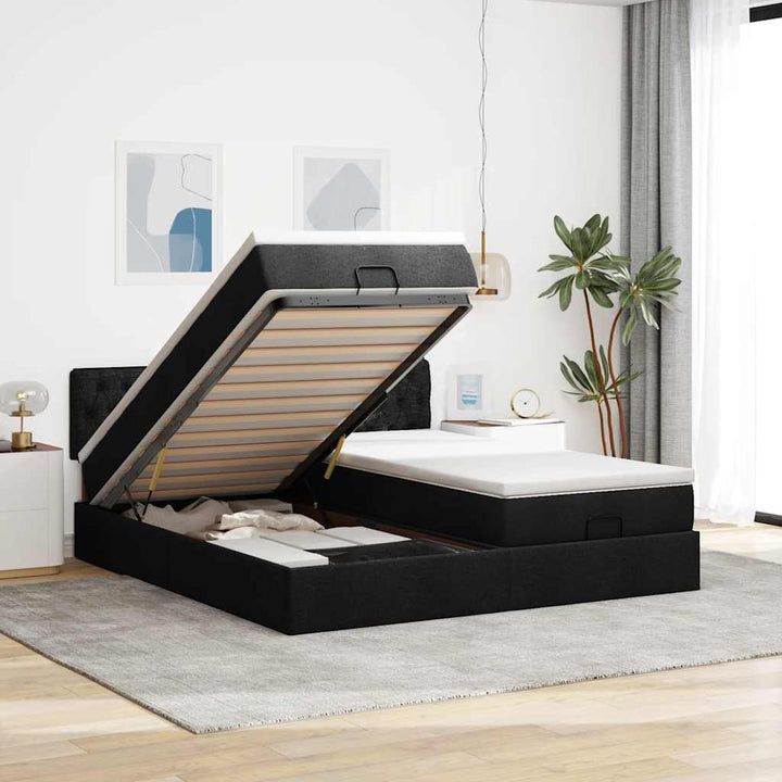 osmannisk sengeramme med madrasser 160x200 cm stof sort