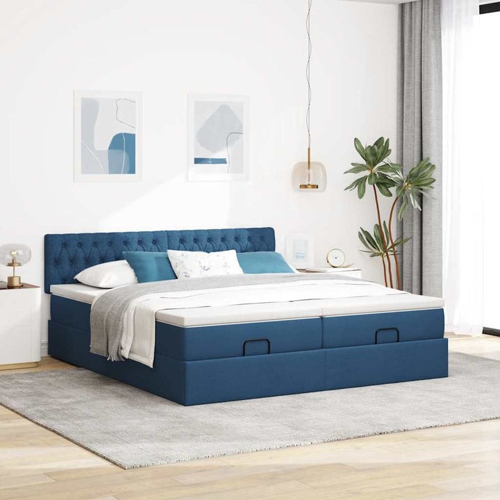 osmannisk sengeramme med madrasser 180x200 cm stof blå