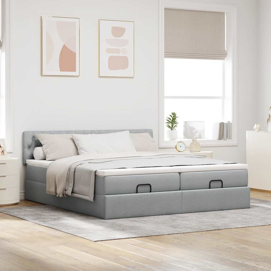 osmannisk sengeramme med madrasser 200x200 cm stof lysegrå
