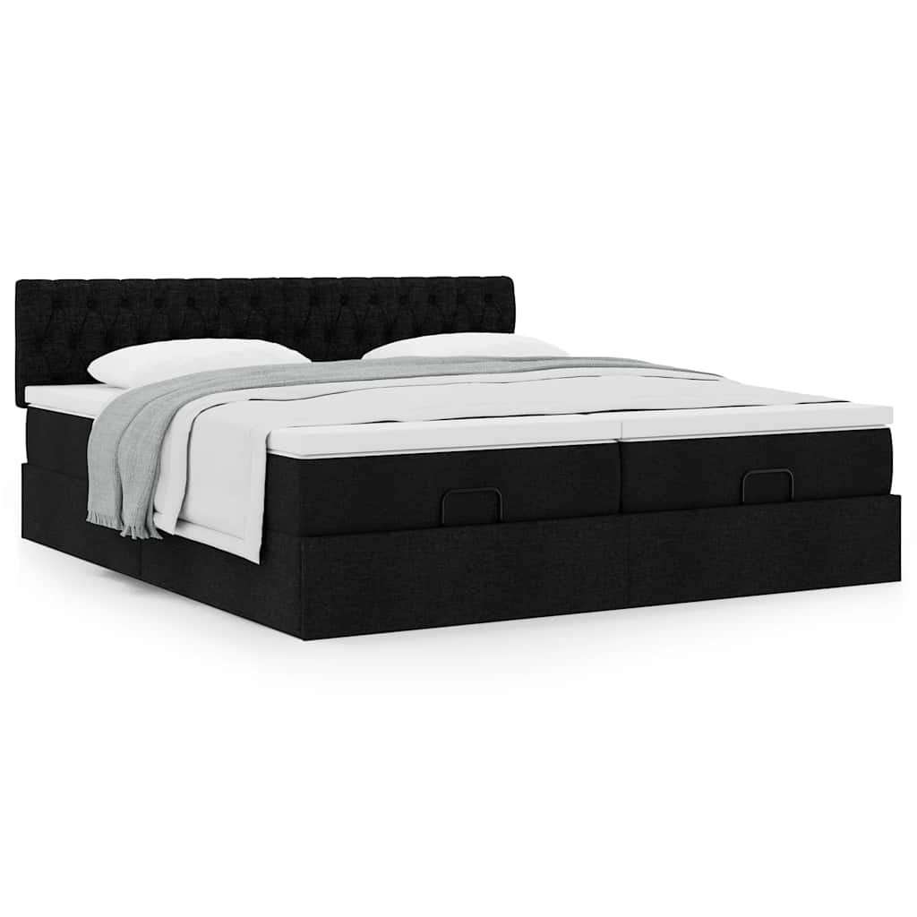 osmannisk sengeramme med madrasser 200x200 cm stof sort
