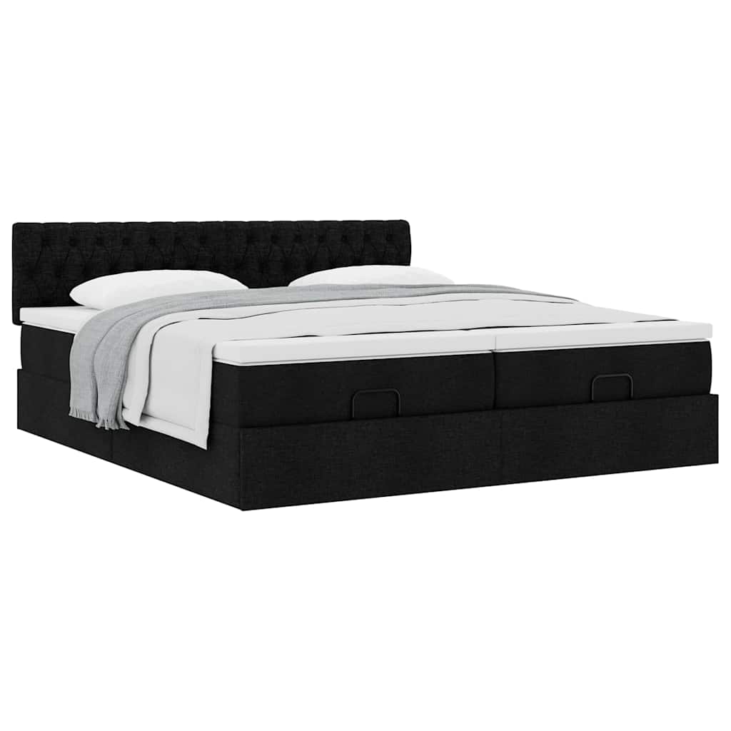 osmannisk sengeramme med madrasser 200x200 cm stof sort