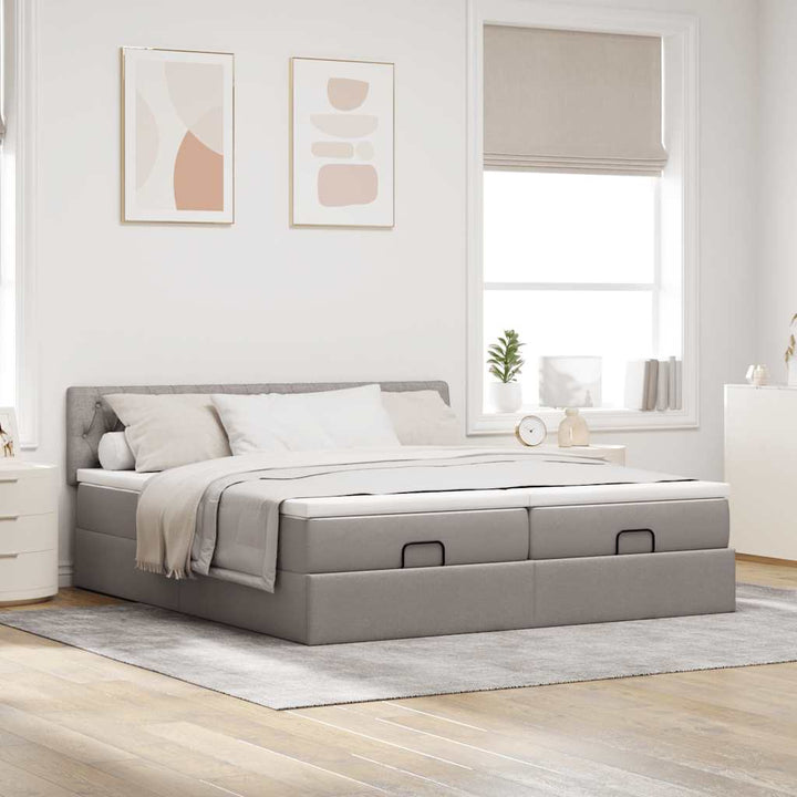 osmannisk sengeramme med madrasser 200x200 cm stof gråbrun