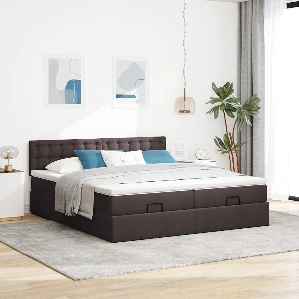 osmannisk sengeramme med madrasser 180x200 cm stof mørkebrun