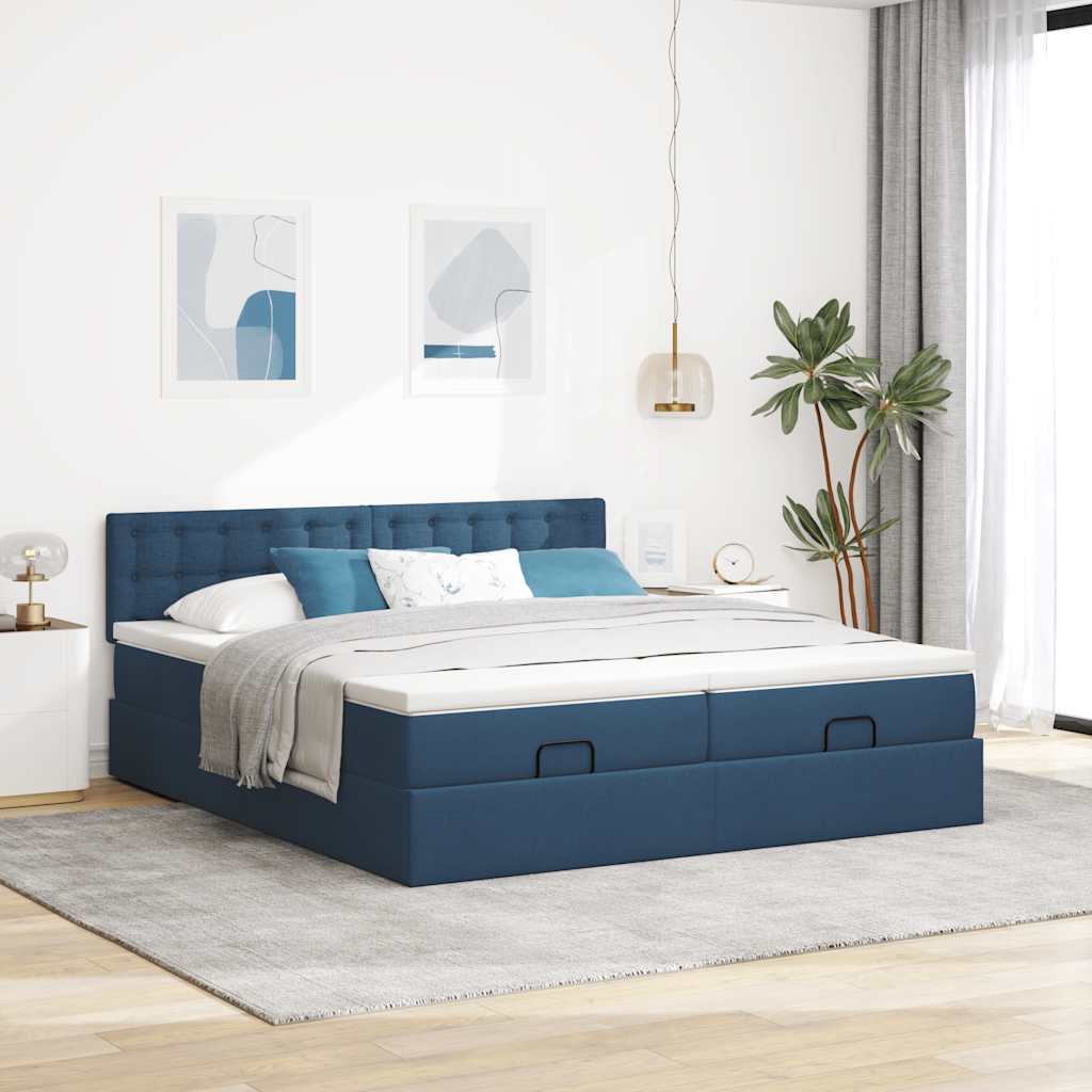 osmannisk sengeramme med madrasser 180x200 cm stof blå