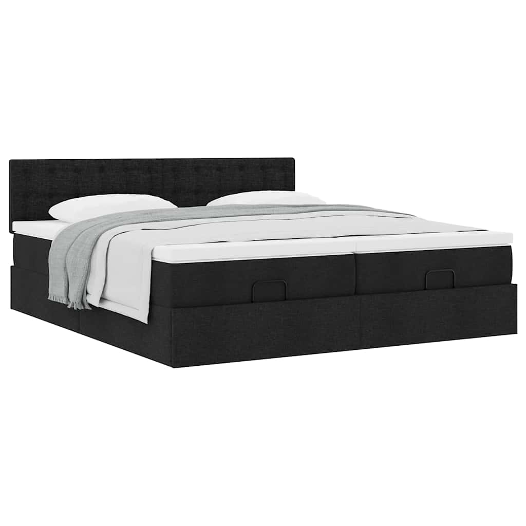 osmannisk sengeramme med madrasser 200x200 cm stof sort