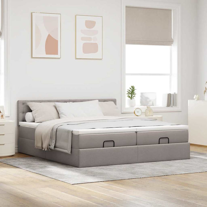 osmannisk sengeramme med madrasser 200x200 cm stof gråbrun