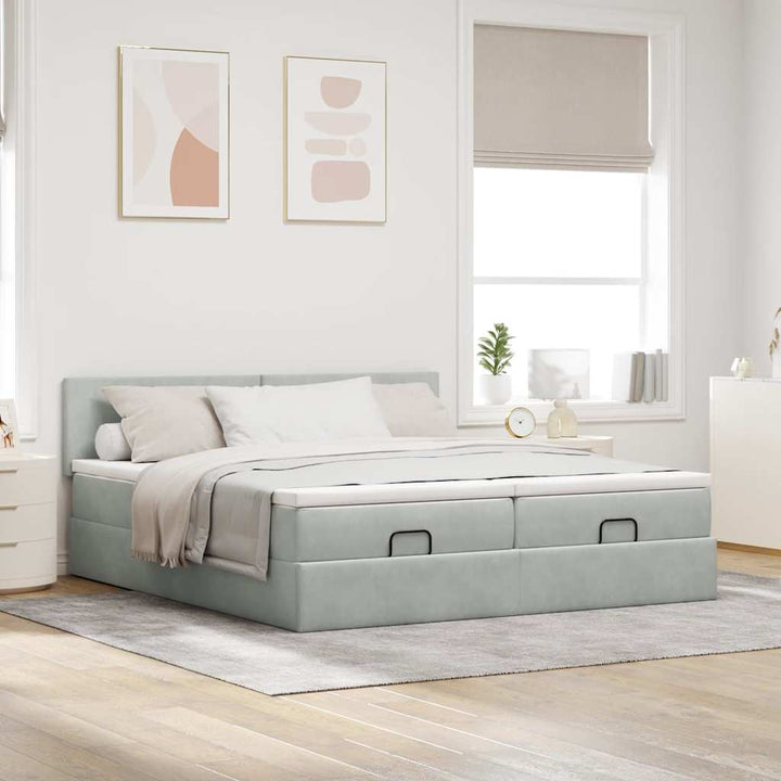 osmannisk sengeramme med madrasser 160x200 cm fløjl lysegrå