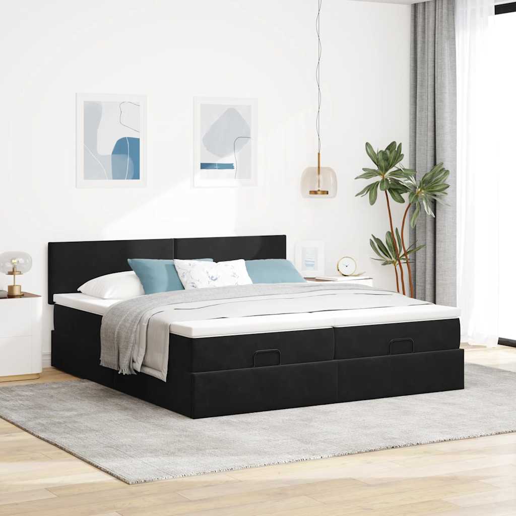 osmannisk sengeramme med madrasser 160x200 cm fløjl sort