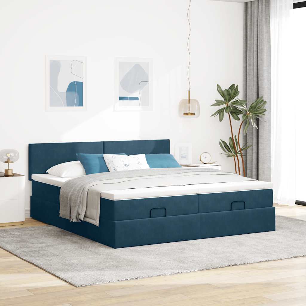 osmannisk sengeramme med madrasser 160x200 cm fløjl mørkeblå