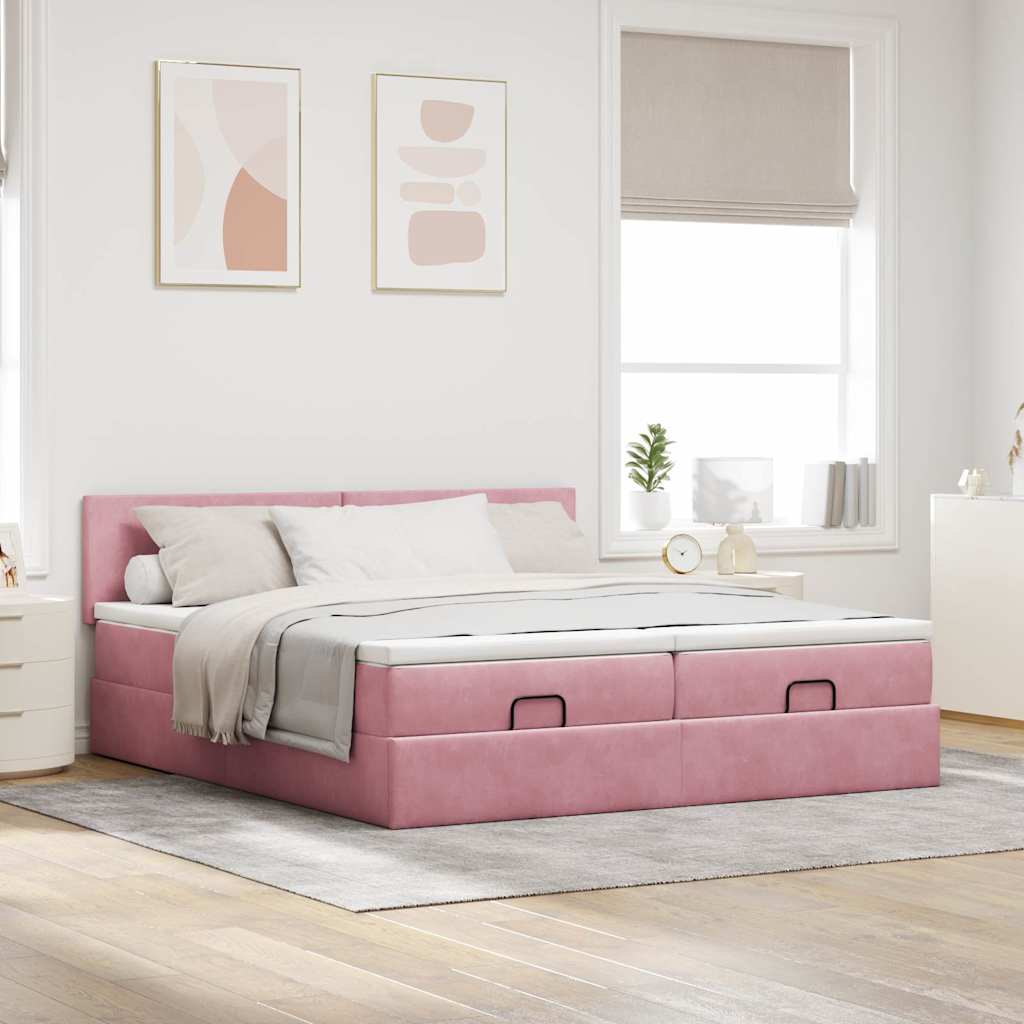 osmannisk sengeramme med madrasser 160x200 cm fløjl lyserød