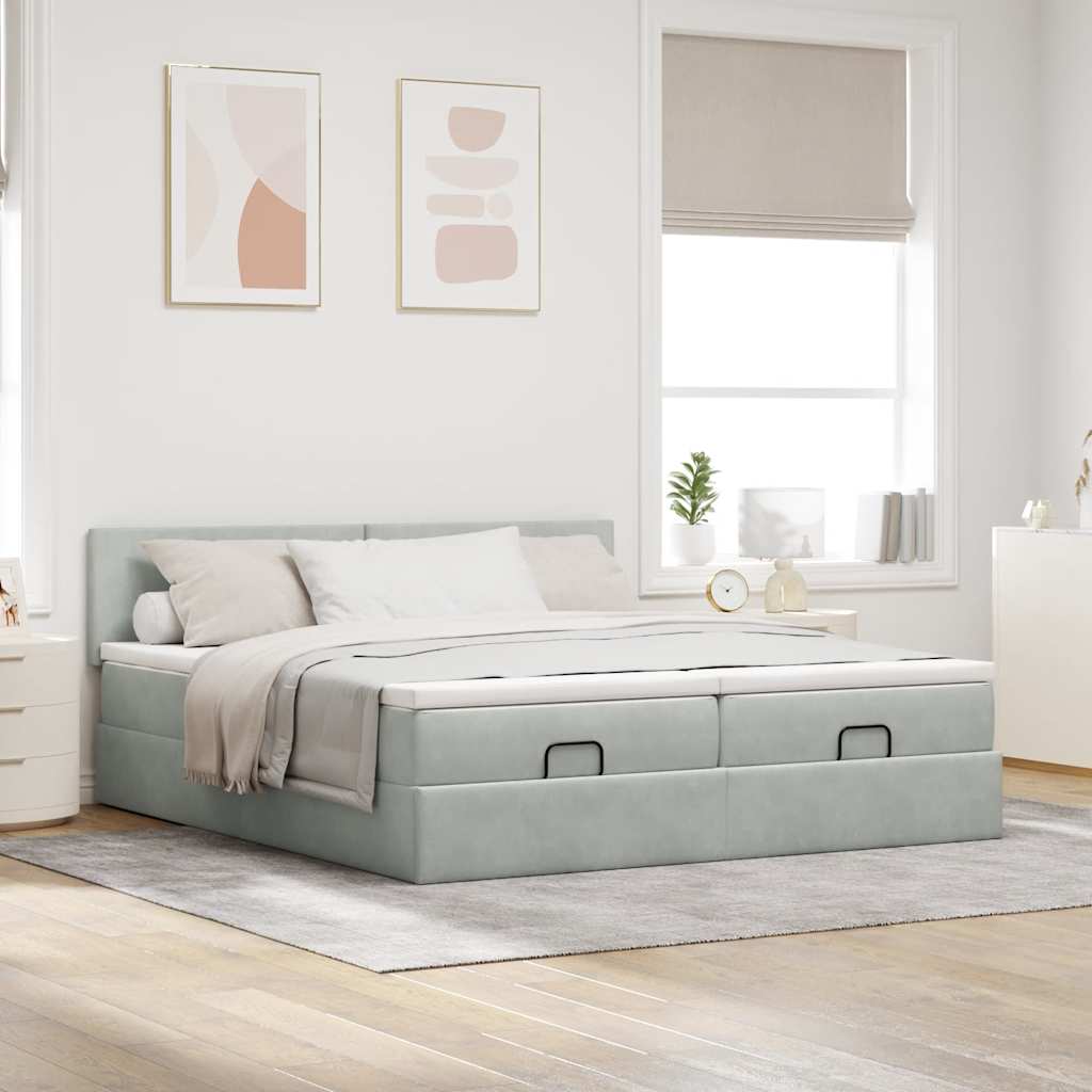 osmannisk sengeramme med madrasser 200x200 cm fløjl lysegrå