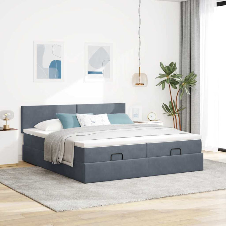 osmannisk sengeramme med madrasser 200x200 cm fløjl mørkegrå