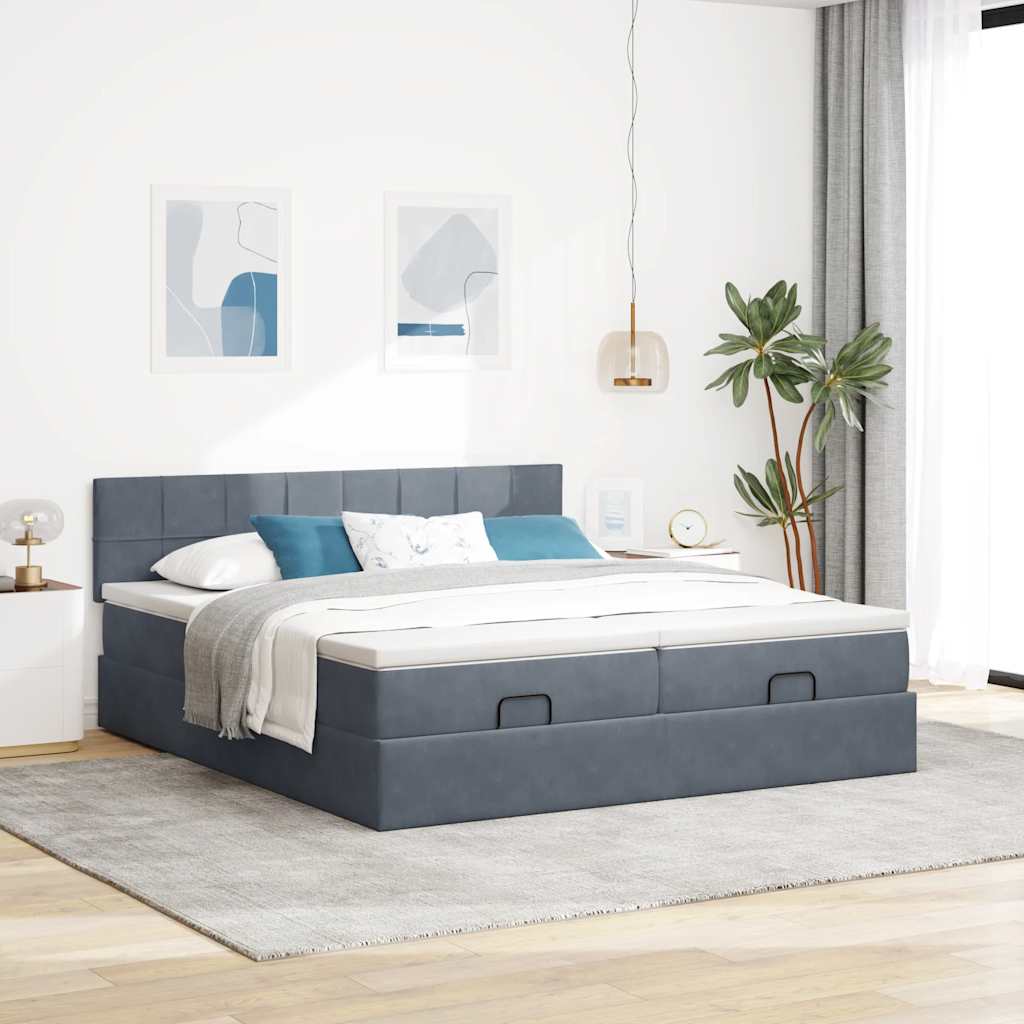 osmannisk sengeramme med madrasser 160x200 cm fløjl mørkegrå