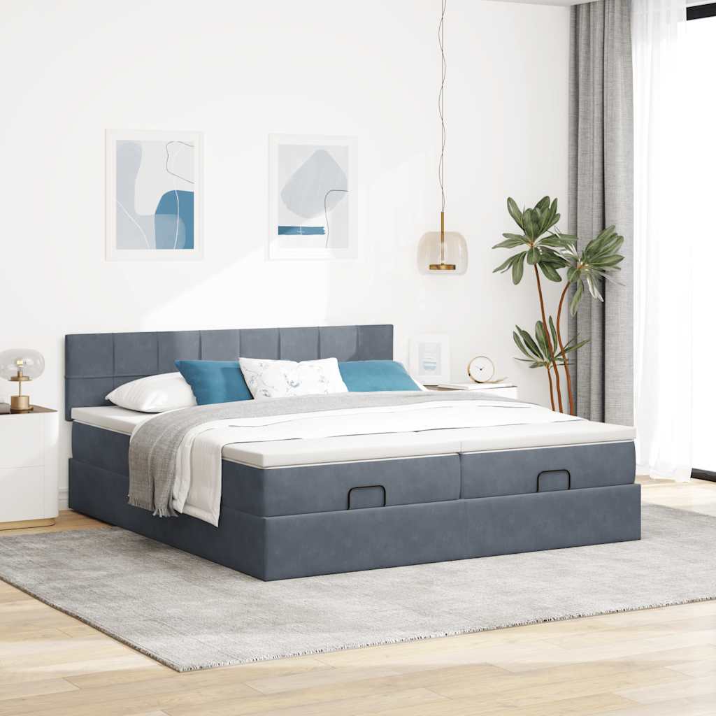osmannisk sengeramme med madrasser 180x200 cm fløjl mørkegrå