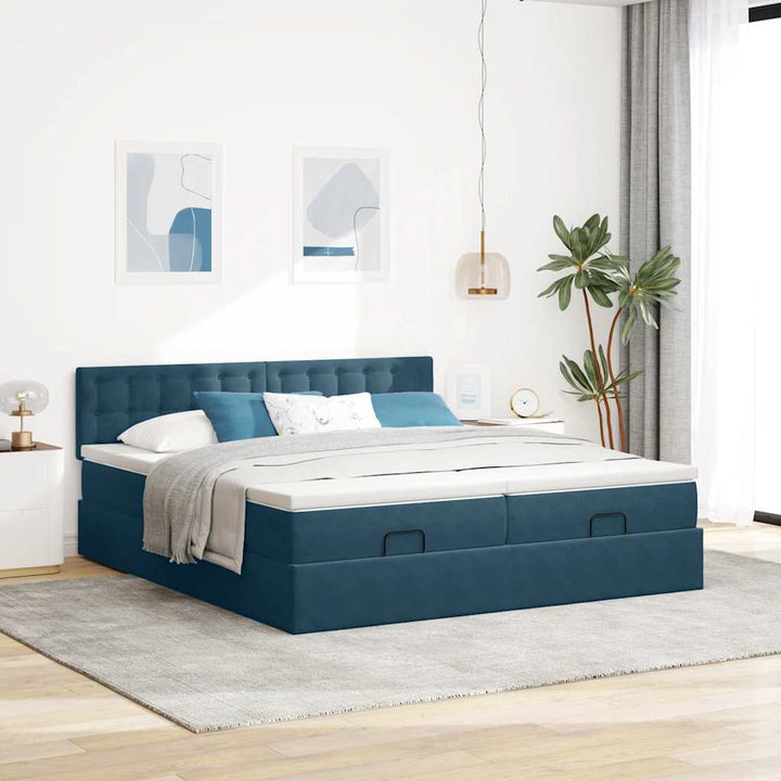 osmannisk sengeramme med madrasser 180x200 cm fløjl mørkeblå
