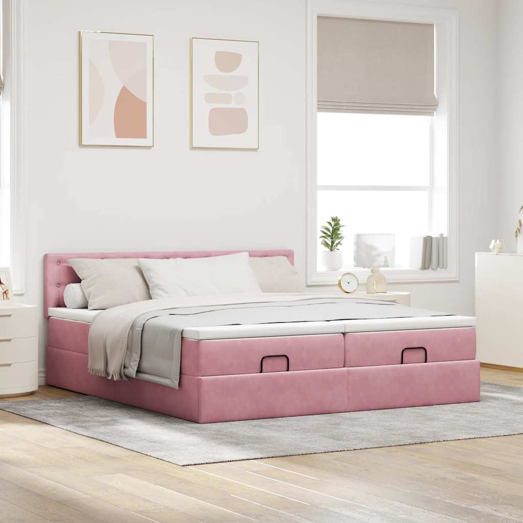 osmannisk sengeramme med madrasser 180x200 cm fløjl lyserød