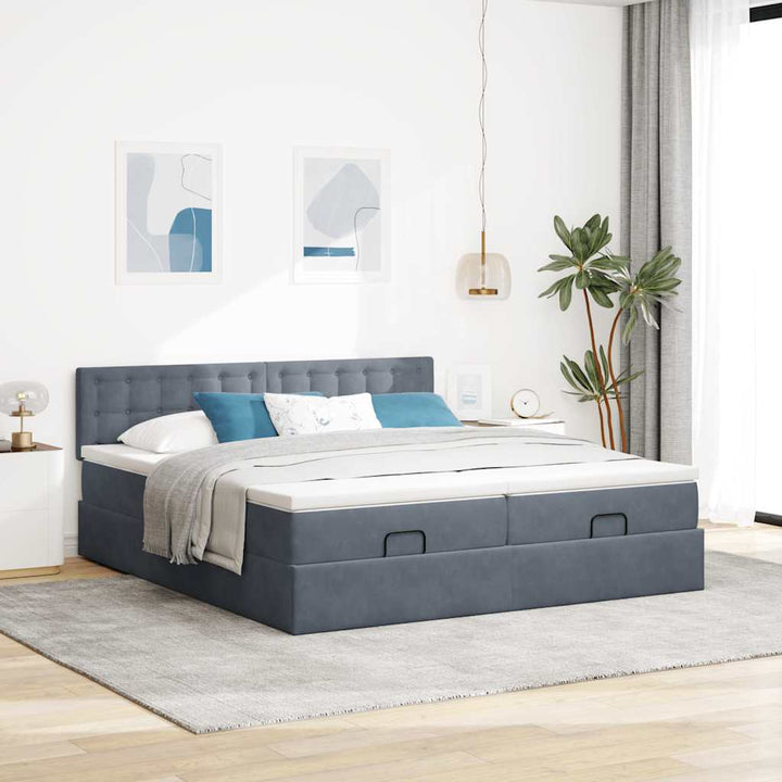 osmannisk sengeramme med madrasser 200x200 cm fløjl mørkegrå