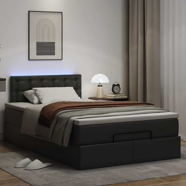 osmannisk seng med madrasser & LEDs 120x190 cm kunstlæder sort