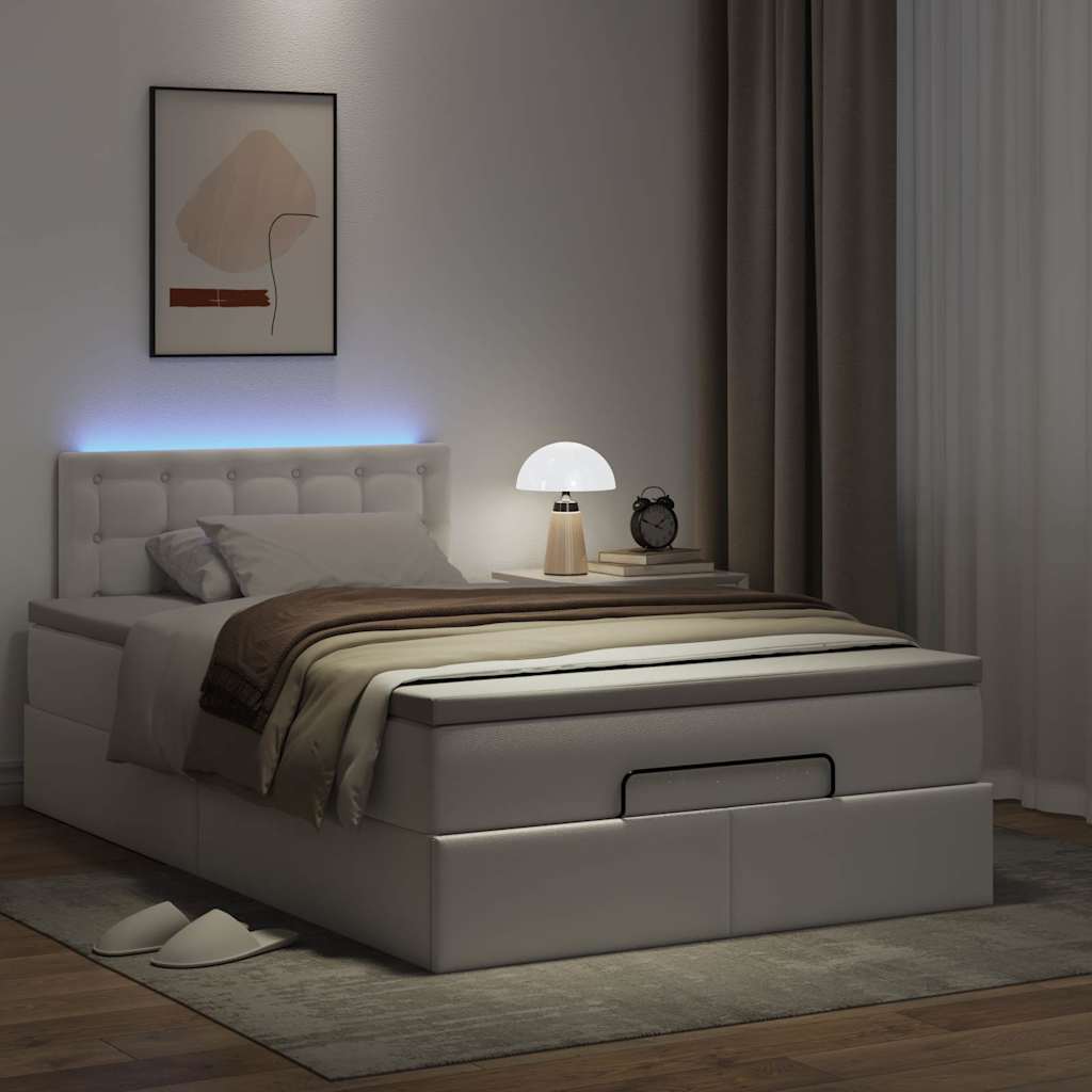 osmannisk seng med madrasser & LEDs 120x190 cm kunstlæder hvid