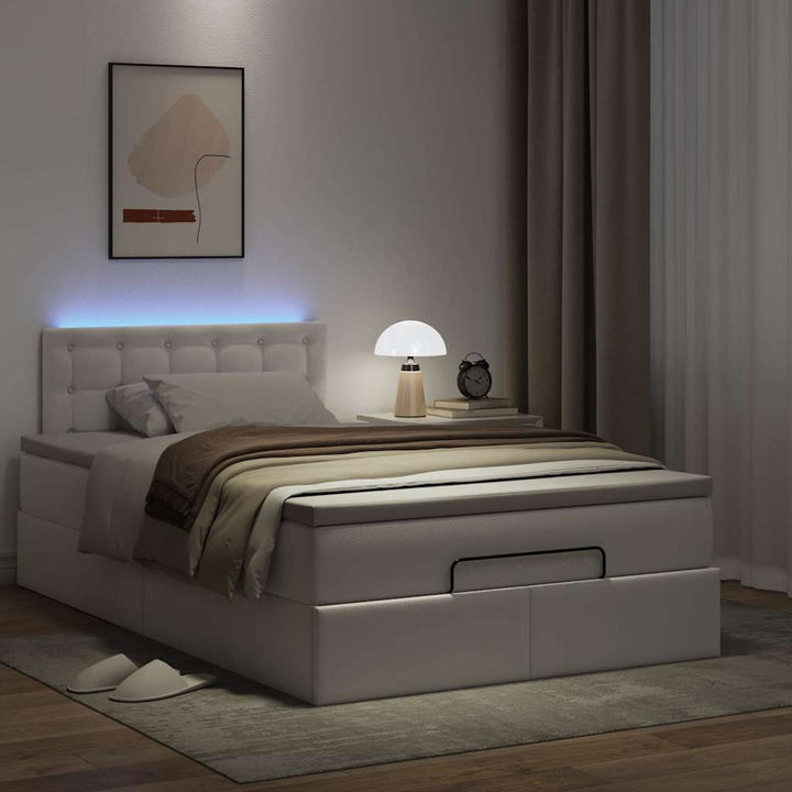 osmannisk seng med madrasser & LEDs 120x190 cm kunstlæder hvid