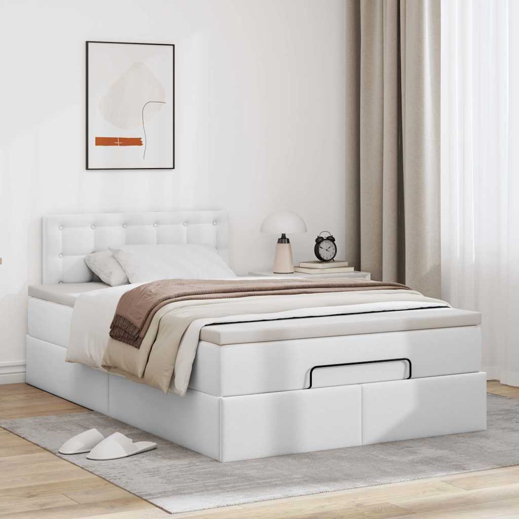 osmannisk seng med madrasser & LEDs 120x190 cm kunstlæder hvid