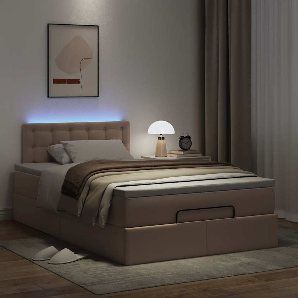 osmannisk sengeramme med madras 120x200cm kunstlæder cappuccino