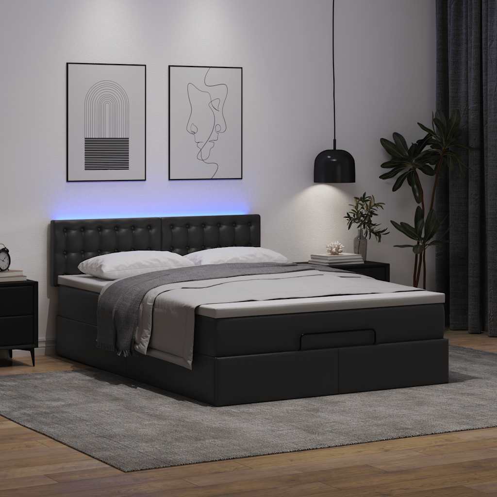 osmannisk seng med madrasser & LEDs 140x190 cm kunstlæder sort