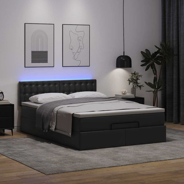 osmannisk seng med madrasser & LEDs 140x190 cm kunstlæder sort