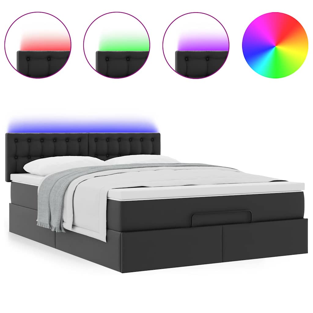 osmannisk seng med madrasser & LEDs 140x190 cm kunstlæder sort