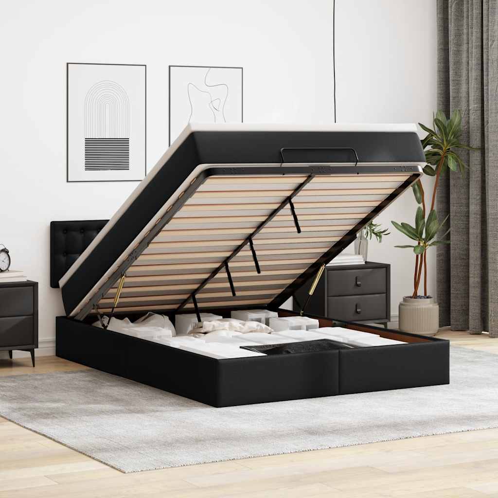 osmannisk seng med madrasser & LEDs 140x190 cm kunstlæder sort