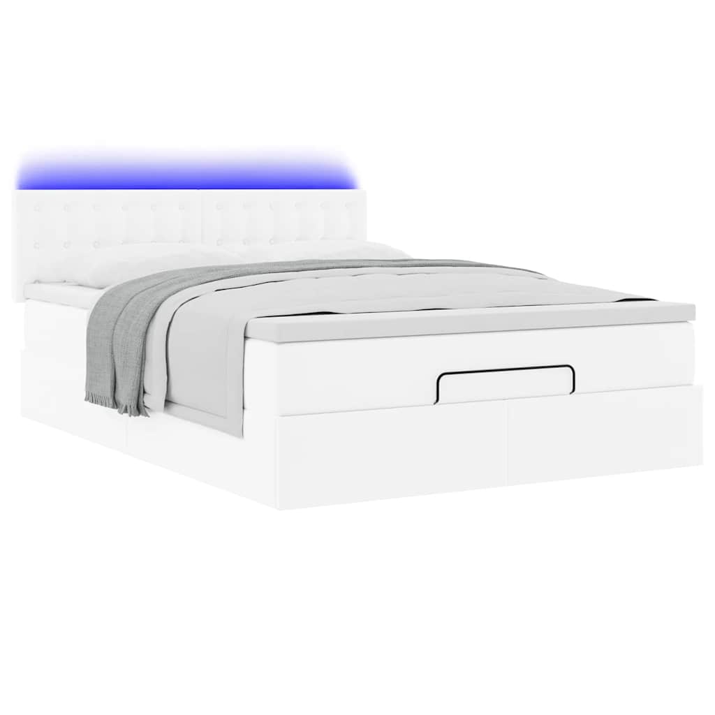 osmannisk seng med madrasser & LEDs 140x190 cm kunstlæder hvid