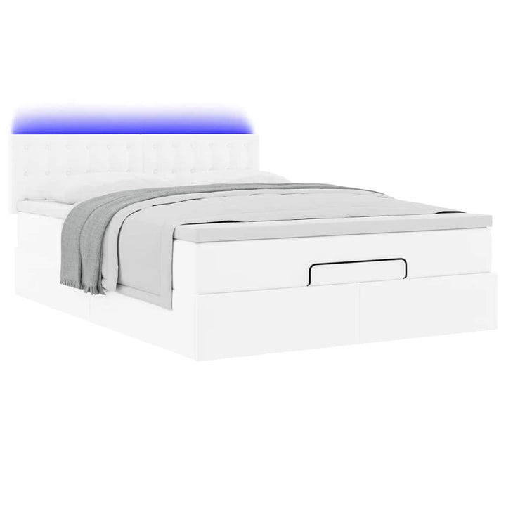 osmannisk seng med madrasser & LEDs 140x190 cm kunstlæder hvid