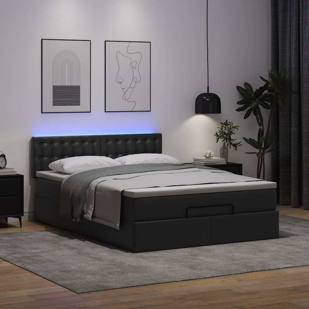 osmannisk seng med madrasser & LEDs 140x200 cm kunstlæder sort