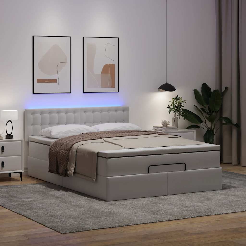 osmannisk seng med madrasser & LEDs 140x200 cm kunstlæder hvid