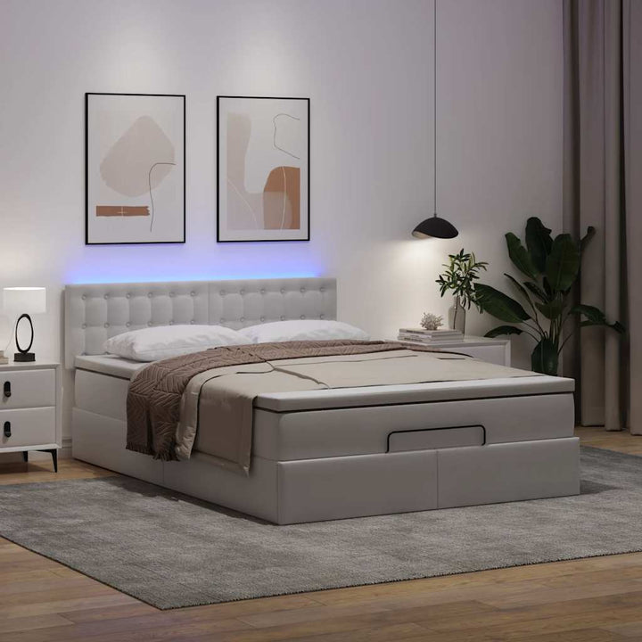 osmannisk seng med madrasser & LEDs 140x200 cm kunstlæder hvid