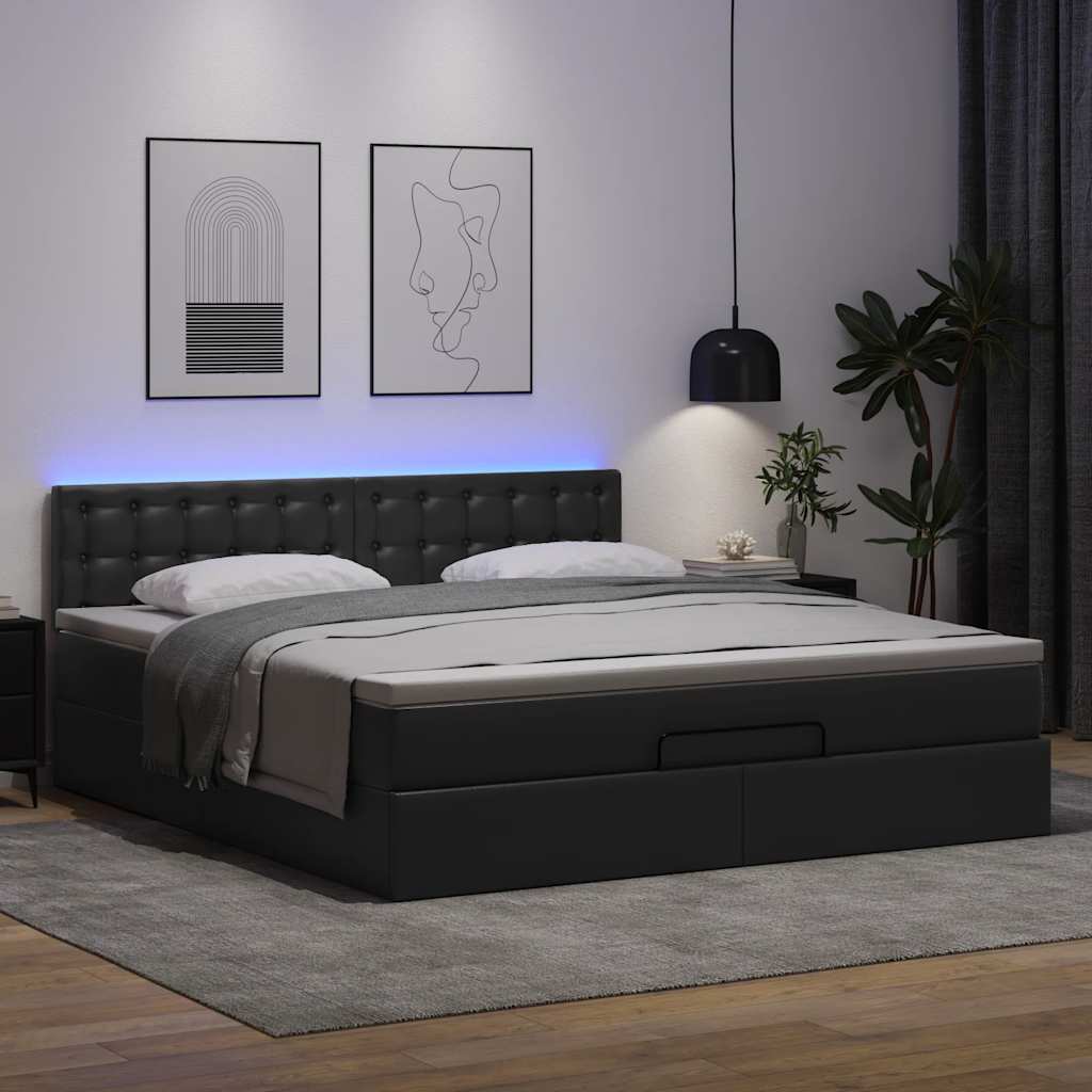 osmannisk seng med madrasser & LEDs 160x200 cm kunstlæder sort