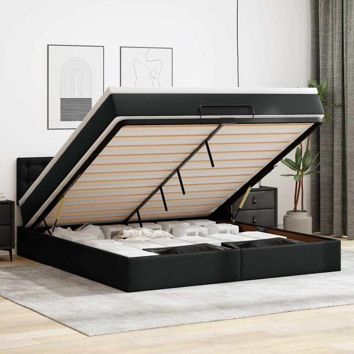 osmannisk seng med madrasser & LEDs 160x200 cm kunstlæder sort