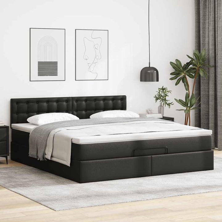 osmannisk seng med madrasser & LEDs 180x200 cm kunstlæder sort