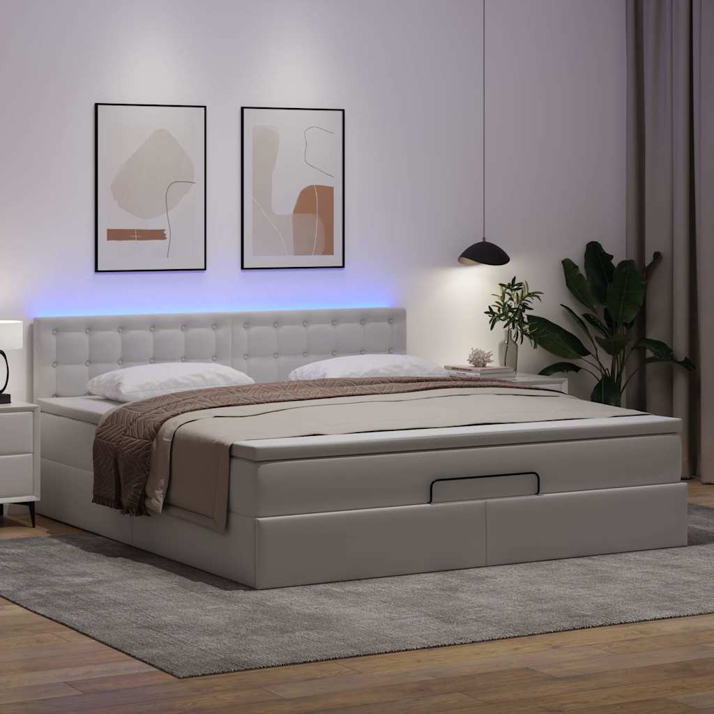 osmannisk seng med madrasser & LEDs 180x200 cm kunstlæder hvid