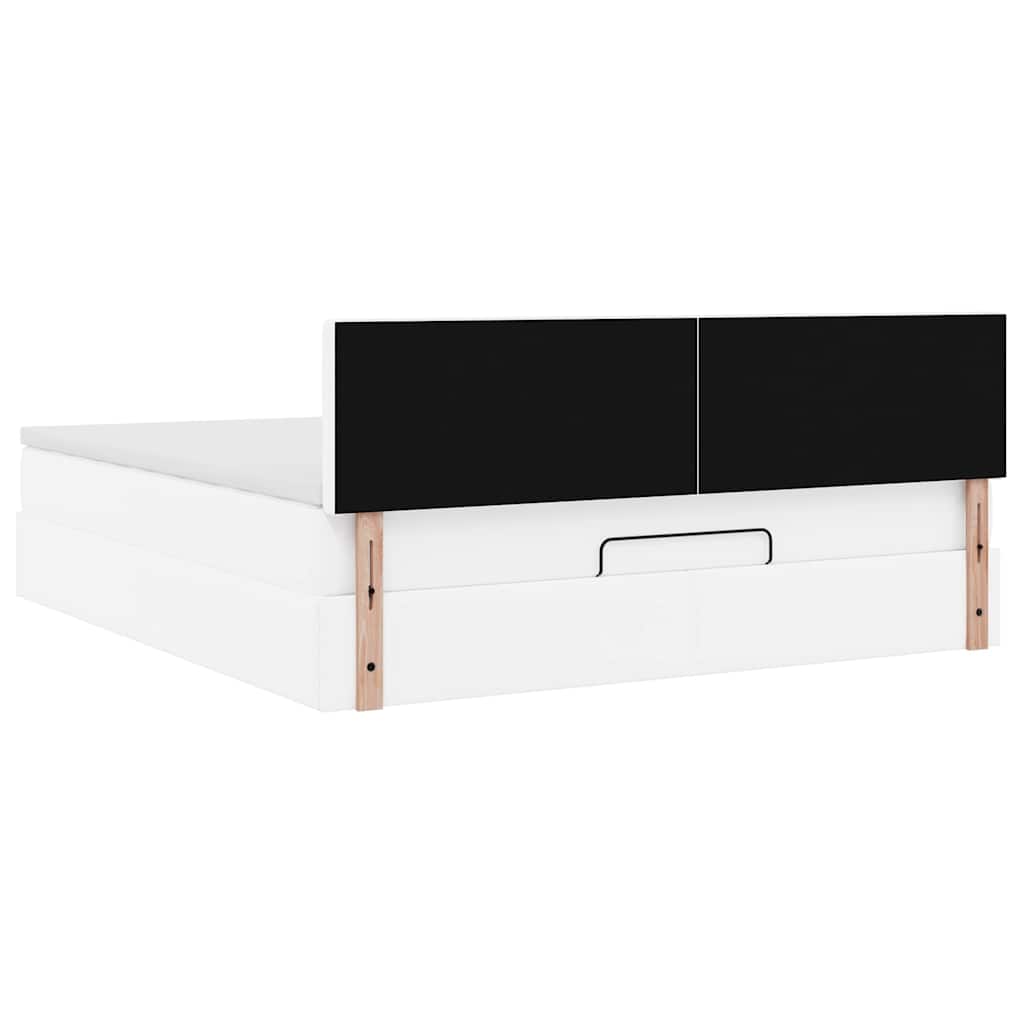 osmannisk seng med madrasser & LEDs 180x200 cm kunstlæder hvid