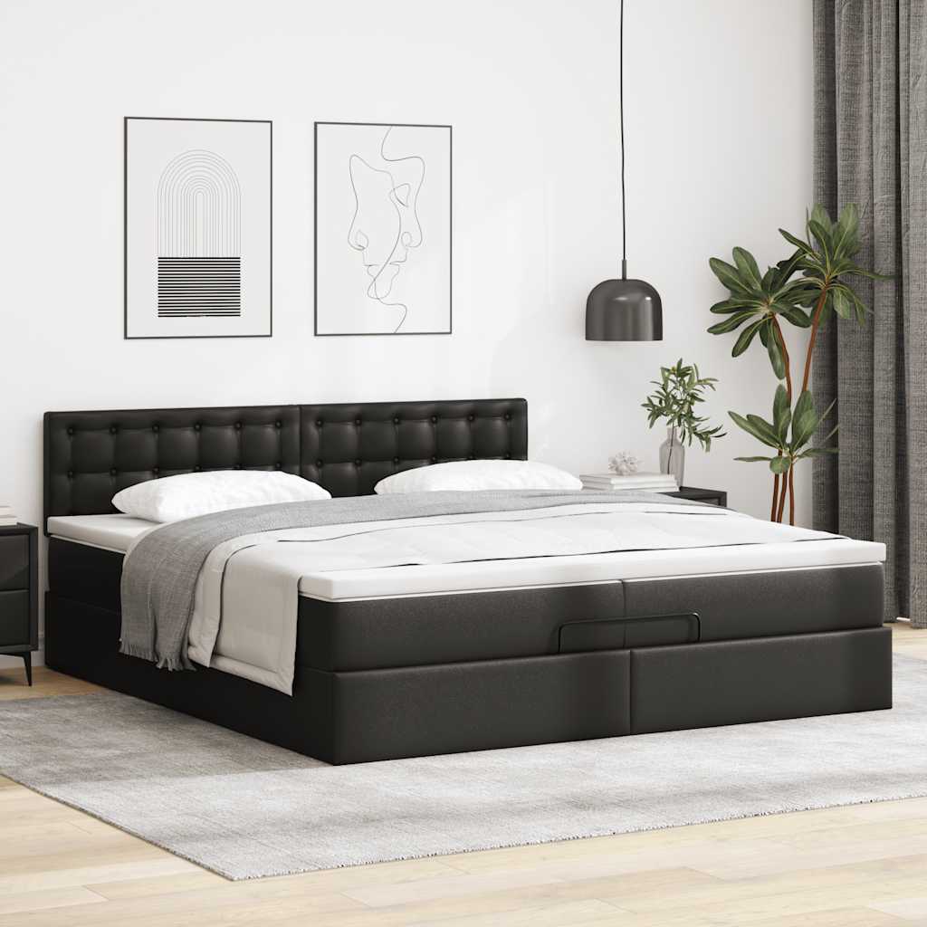 osmannisk sengeramme med madras 200x200 cm kunstlæder sort